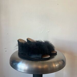 Vintage Feather Slide Wedge Sandals